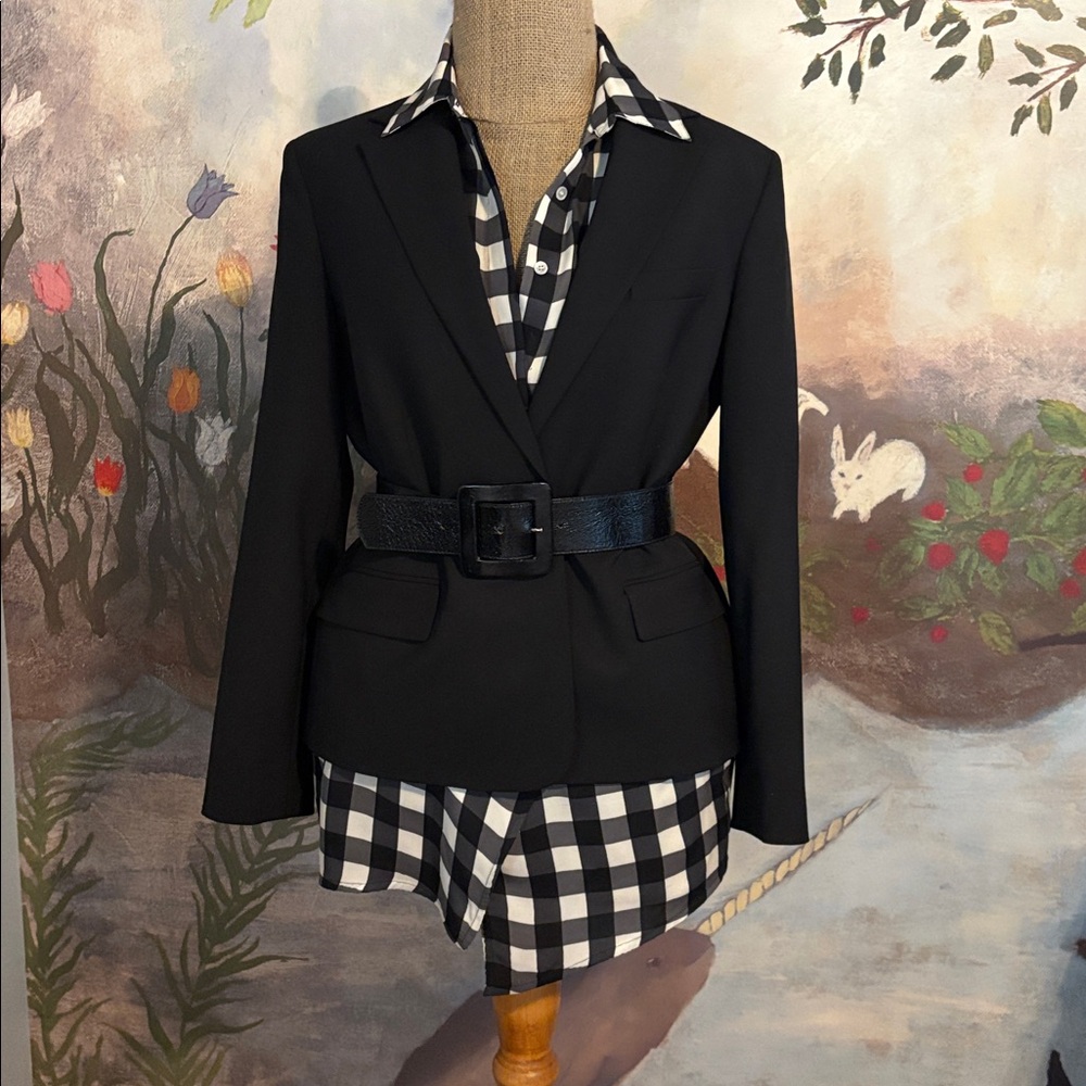 Gingham check silk top size small.